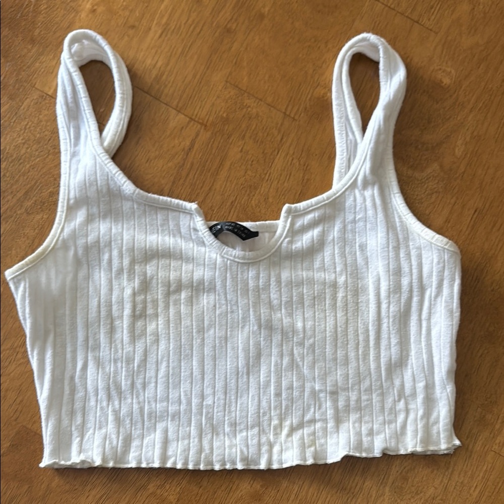 SHEIN White Ribbed Sleeveless Crop Tank Top